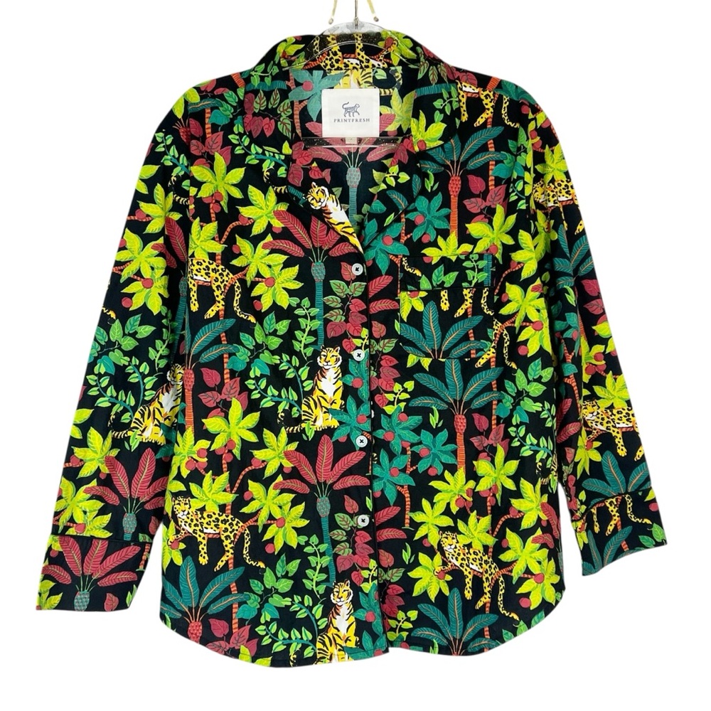 EUC PRINTFRESH Big Cat Energy Printed Long Sleeve Pajama Top